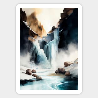 Aqua Serenity: Watercolor Waterfall Sticker